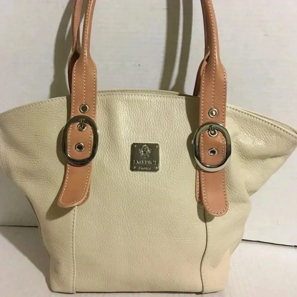 I Medici Beige Pebbled Leather Tote Handbag